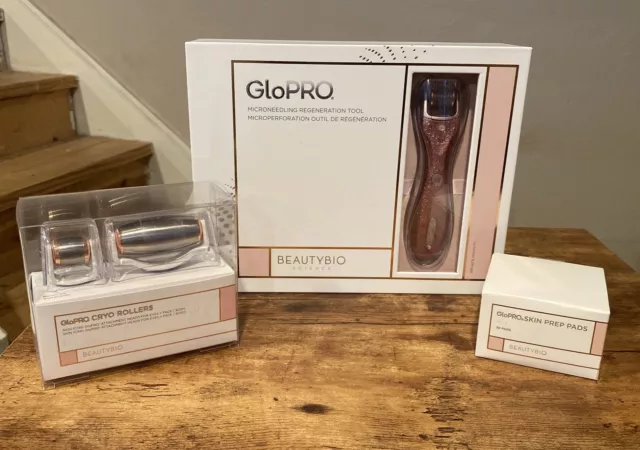 BeautyBio GloPRO Microneedling Tool W/ Face, Eye & Body Cryo Rollers Glitter New