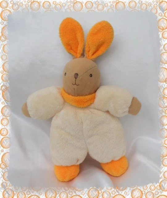 Doudou Peluche Lapin Beige Corps Ecru Et Orange Ajena