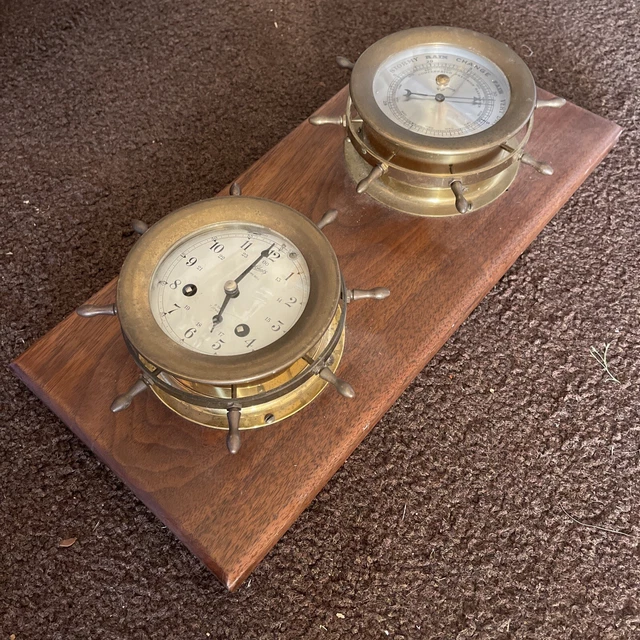 PAIR SCHATZ LARGE BRASS SHIPS BELL CLOCK(8 DAY 7 Jewels) AND BAROMETER