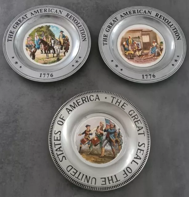 Die große Amerikanische Revolution 1776, 3 Zinnteller, Wandteller von 1975