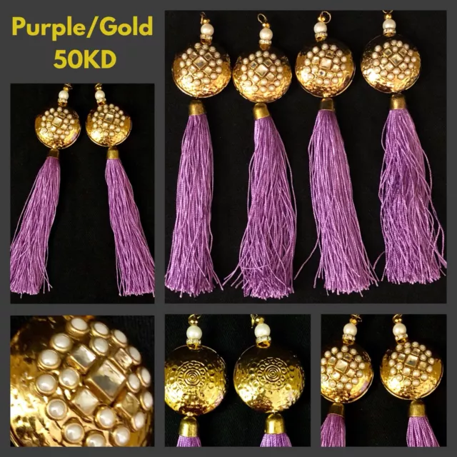 2 X Purple Latkan Antique Gold Kundan Saree Dangles Wedding Suit Silk Tassels