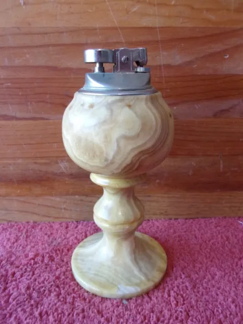 Vintage Table Lighter Alabaster Onyx Marble stone hand carved Stone Ornate