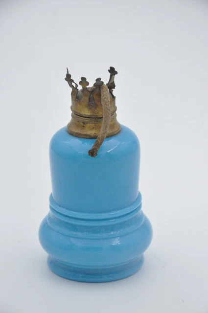 Antik Klein Lampe Öl Au Cask Aus Opalglas Fair -blau Sammlung