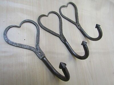 Pack of 3  SHAKER STYLE HEART HOOK ANTIQUE IRON  hand forged rustic old vintage