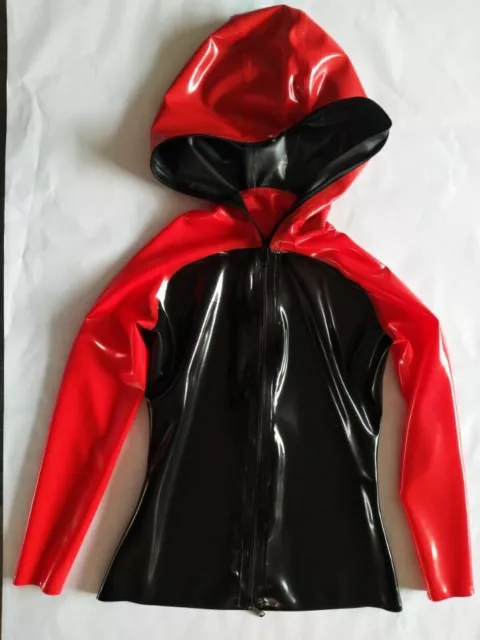 Latex Gummi Rubber Catsuit Overall Ganzanzug Sports Hooded top Party Party