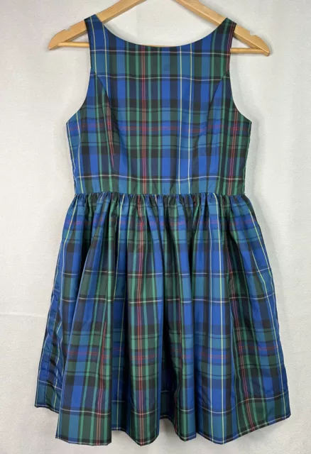 Ralph Lauren Taffeta Tartan Dress Fit & Flare Sleeveless Blue Green Girl's Sz 16 2