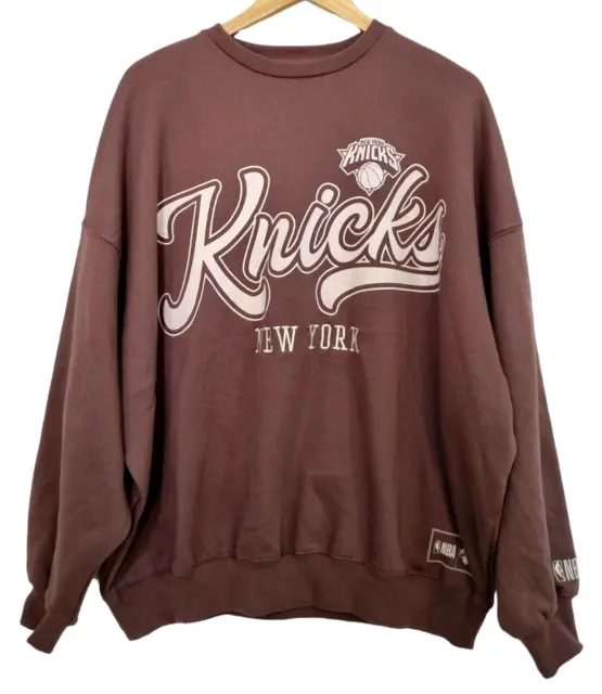NEW YORK KNICKS Womens Brown Logo Long Sleeve Oversize Jumper Sweatshirt Size S