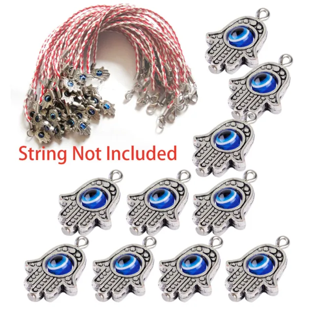 10pcs Tibetan Silver Hamsa Hand Evil Eye Lucky Charm Pendant Necklace Bracelet