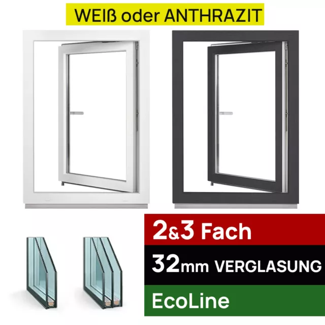 Kellerfenster Fenster Kunststoff Dreh Kipp 2 3 Fach Verglast Weiß oder Anthrazit