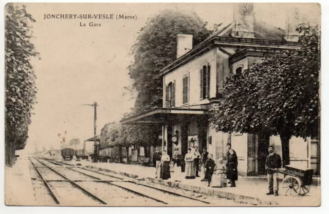 JONCHERY SUR VESLE - Marne - CPA 51 - la gare - charette des cafés Debray