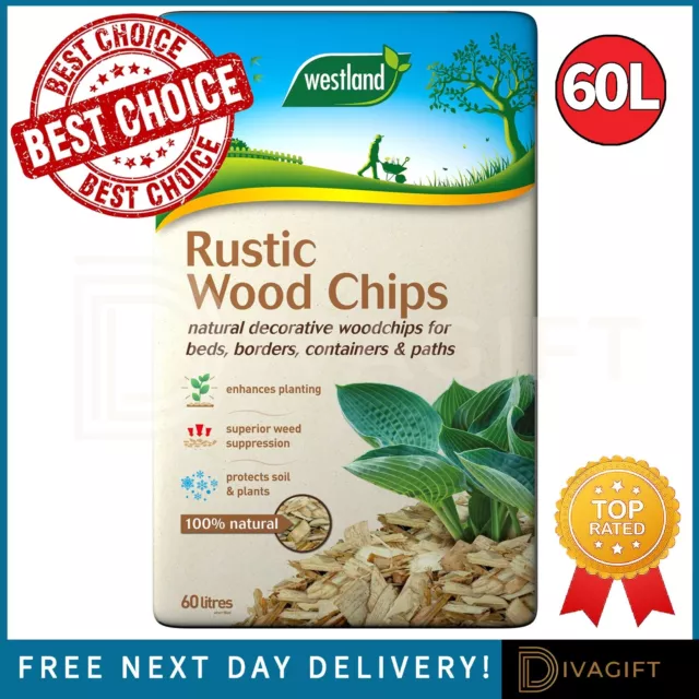 Westland Rustic Wood Chips 60L Gardening Plant Care Chippings Natural Decorative