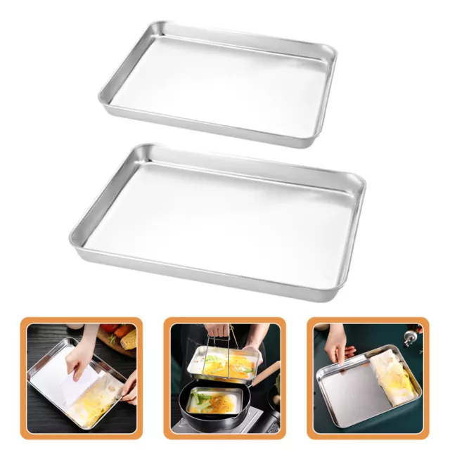 Hemoton 2pcs Stainless Steel Baking Tray for Oven and Bakery