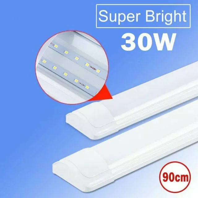 5× 90CM LED Slim Ceiling Batten Tube Light 30W Fluorescent Bar Lamp Cool White 2