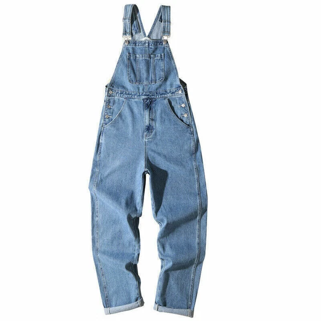 Herren Denim Latzhose Overall Jeans Locker Mit Taschen Hose Arbeitshose Blau !