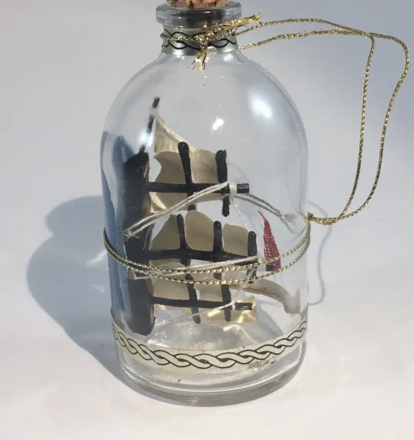 Wishing Bottle Miniature Ship  in A Glass Bottle 3.5" Tall  Made in Taiwan