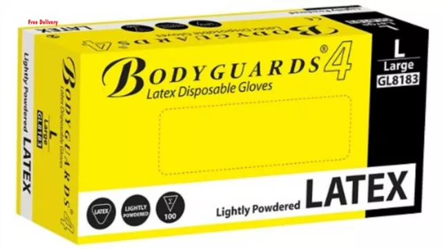 Box of 100 Bodyguards 4 Latex Lightly Powdered Disposable Gloves