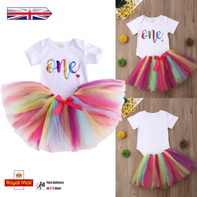 Newborn Baby Girls 1st Birthday Fluffy Skirt Outfits Romper Tops Tutu Outfits