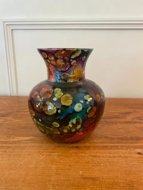 Vase en verre laqué effet marbre - XXème signé Jean Noel BOUILLET