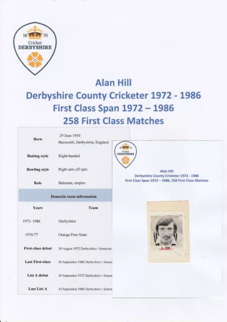 Alan Hill Derbyshire Cricketer 1972-1986 Original Autograph Magazine Cutting