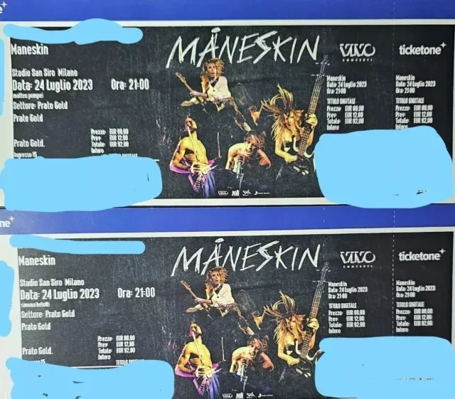 Vendo due biglietti PratoGold concerto Maneskin 24 luglio