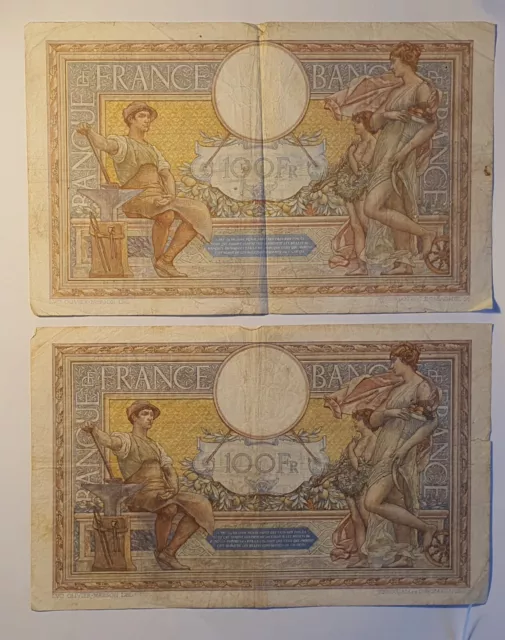 France - Lot de 2 billets 100 Francs Luc Olivier Merson 1929et 1938
