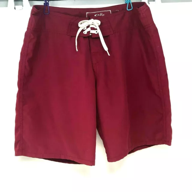 OAKLEY WOMENS BOARD Swim Shorts Drawstring Snap Logo Spellout Burgundy Sz 6 12.88 PicClick
