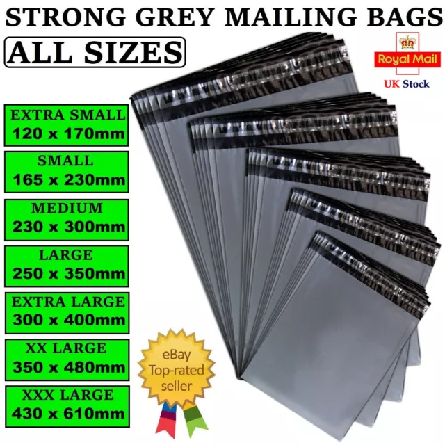 Strong Grey Plastic Mailing Bags Poly Postage Post Postal Self Seal Parcel Size