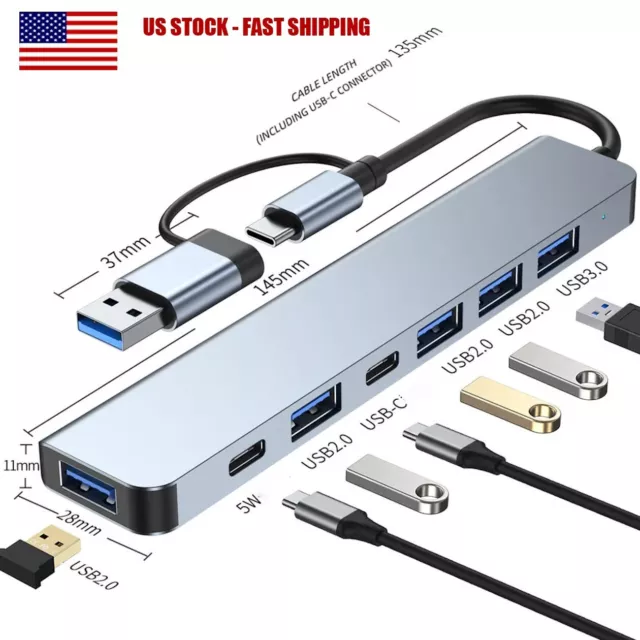 7 in 1 Multiport USB-C Hub Type C To USB 3.0 2.0 Multi-hub Dock Splitter Adapter