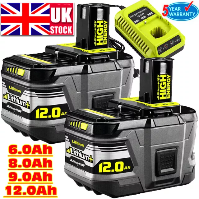 2X 12.0Ah For Ryobi P108 18V ONE Plus RB18L50 RB18L40 Lithium Battery /Charger