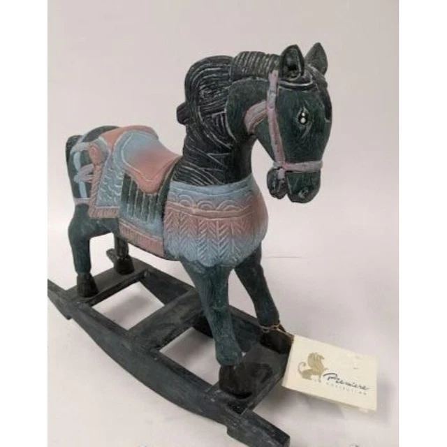 Vintage Hand Carved & Hand Painted Wooden Rocking Horse, Thailand Folk Art