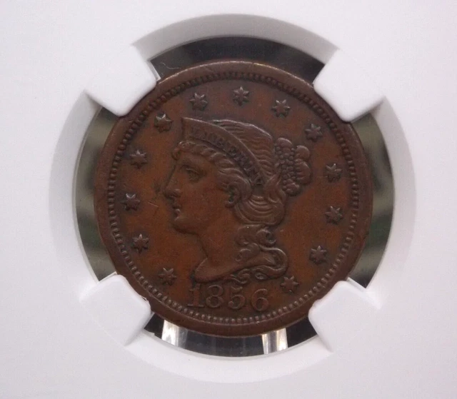 1856 Braided Hair Large Cent *UPRIGHT 5* 1c NGC XF45 BN Extra Fine #009 ECC&C