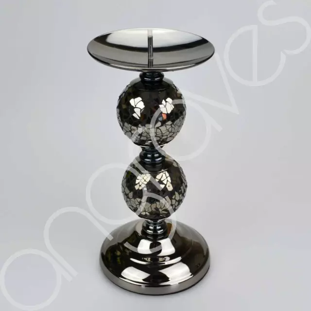 Metallic Mirror Mosaic Two Ball Candlestick Candle Stick Holder Table Decoration