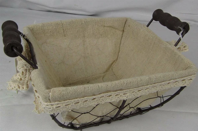 Panier métal carré tissu beige 16,5x10x13cm