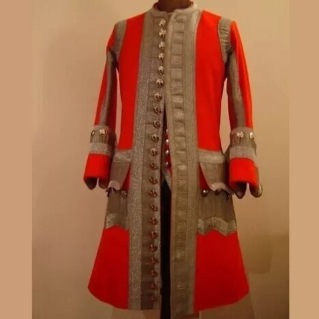 New Red Wool French 1735-1762th Swiss Guard Long Gold Braid Men Coat            