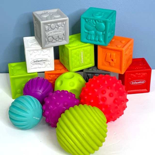 Infantino Colorful Soft Rubber Baby Building Blocks Balls Lot 15 Animals Numbers