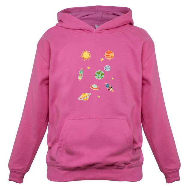 Cartoon Space - Kids Hoodie Astronomy Stars Planets Rockets Astronaut Planet