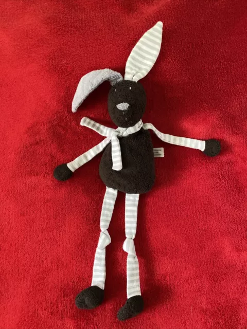 🇫🇷Peluche Doudou Lapin marron gris rayé BOUTCHOU BOUT’CHOU MONOPRIX Comme NEUF