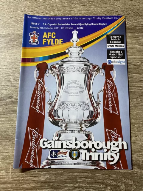 Signed Gainsborough Trinity v AFC Fylde FA Cup 04/10/11 2011-12 Programme