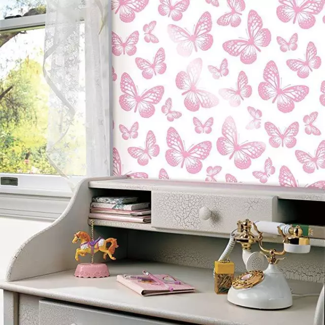 Fun4Walls Bright Pink + White Butterfly Girls Kids Nursery Bedroom Wallpaper