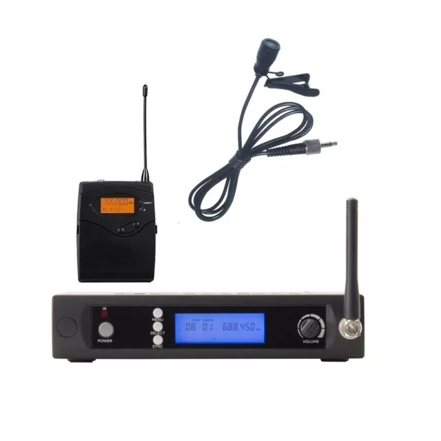 Single Channel UHF Wireless Cordless Lavalier Clip on Lapel Microphone System