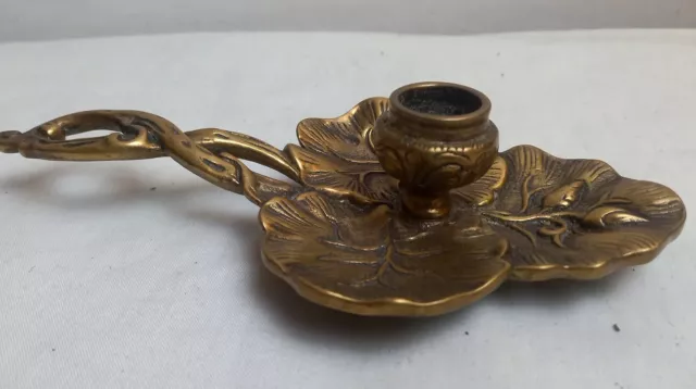 Vintage Brass Wee Willy Candle Holder Leaf Design Solid Brass