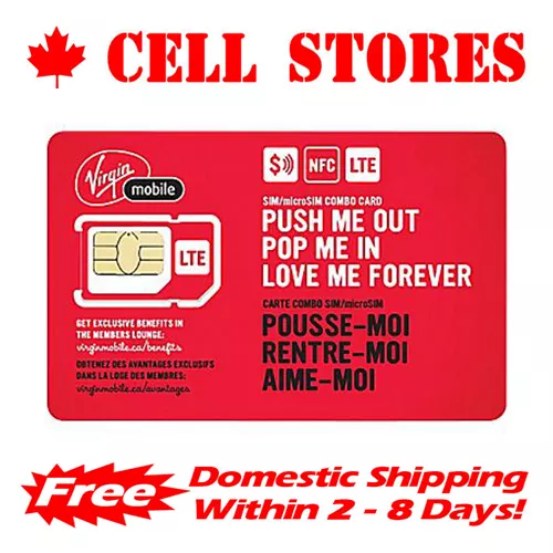 Prepaid Virgin Mobile CANADA 4G LTE Sim Card - Nano Micro Standard 3 in 1 Combo