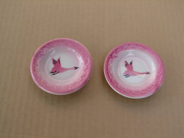 TWO Milwaukee Traveler Railroad China Butter Pats NICE  CMStP&PRR Pink Goose