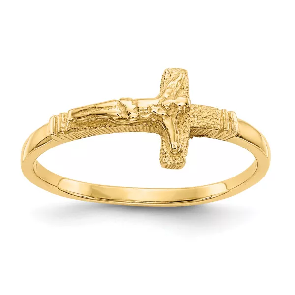 14K Yellow Gold Lord Jesus Christ Crucifix Holy Cross Ring