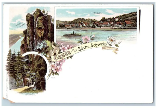 Germany Postcard Greetings from Saxon Switzerland Multiview c1905 Posted