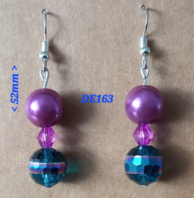 Earrings Purple & Blue, 10mm Beads, Stunning, Handmade.DE163
