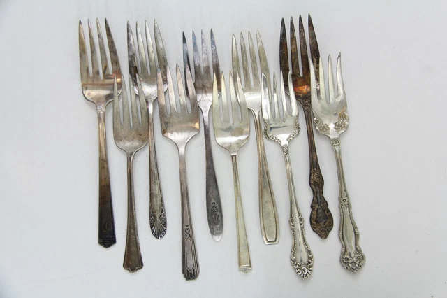 10x COLD MEAT FORKS FLATWARE SILVERPLATE LOT VINTAGE CRAFT REUSE REPURPOSE