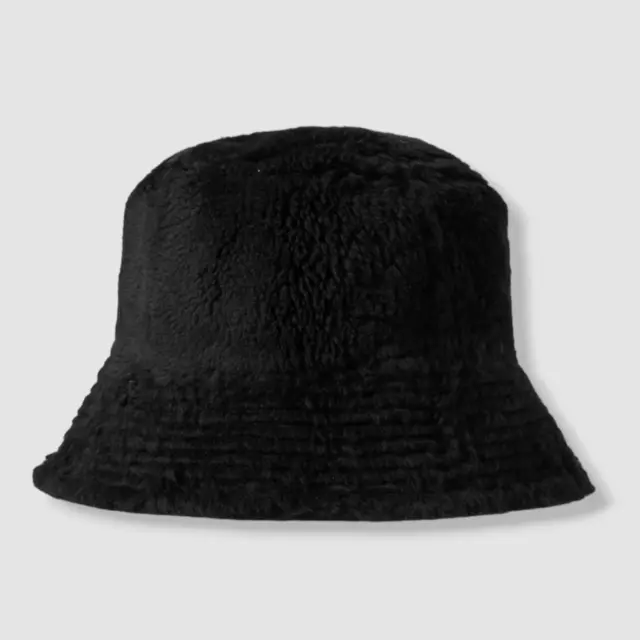 $356 Yves Salomon Women's Black Reversible Curly Merino Bucket Hat Size 2