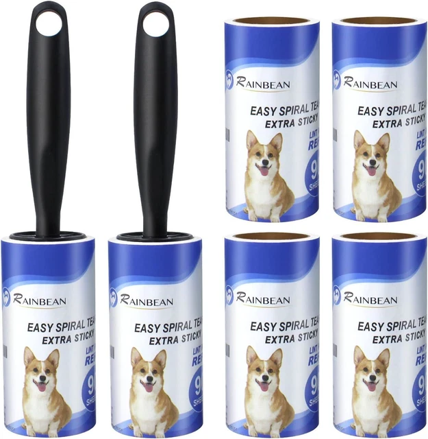 Portable Pet Hair Eraser - 2-Pack Refillable Lint Rollers with 6 Mega Sheets Rem