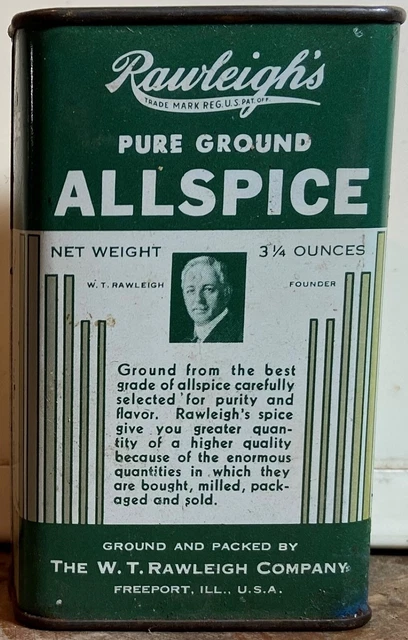 Rawleigh's Pure Ground Allspice 3 Ounce Spice Tin 1950's 3/4's Full